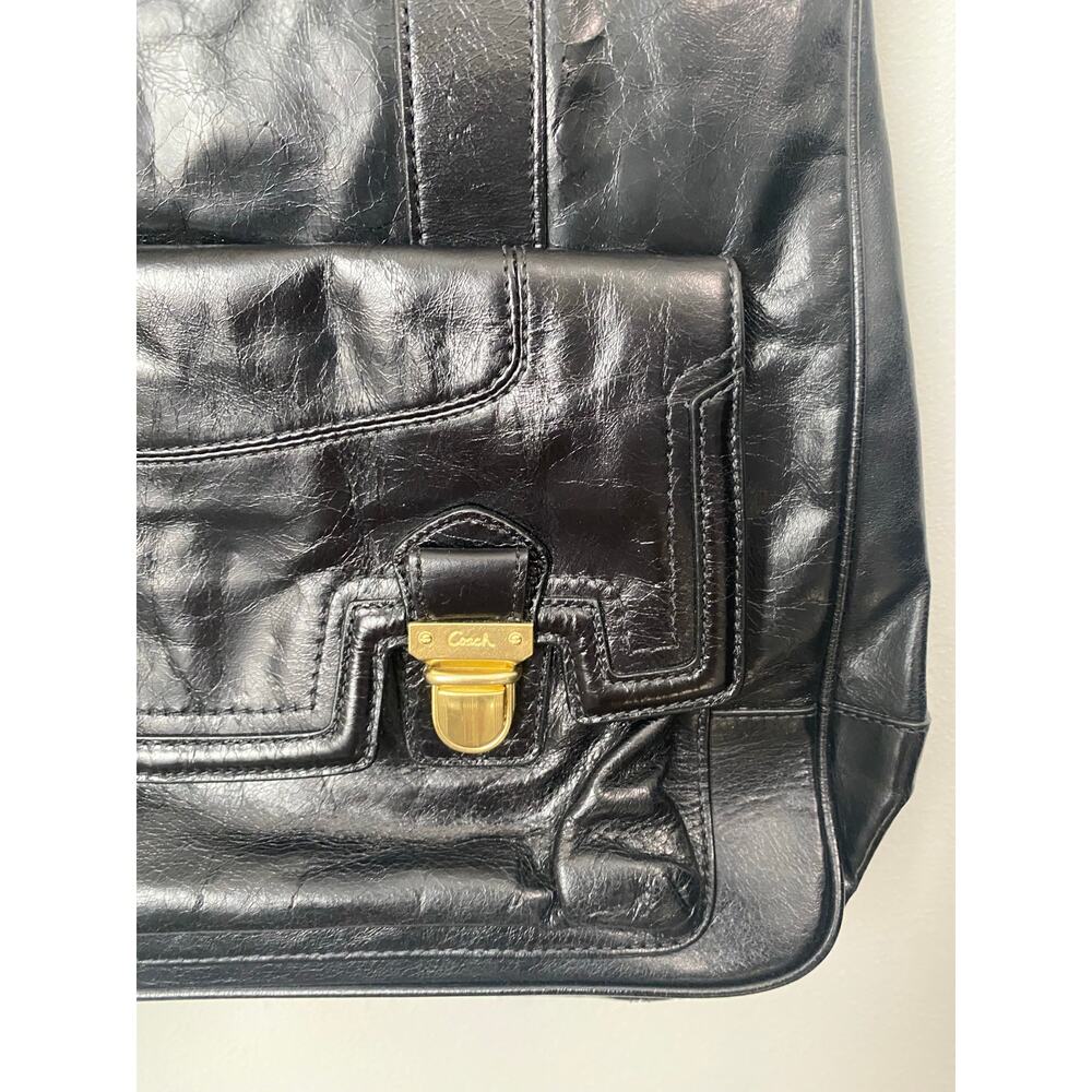 Vintage Y2K Coach Poppy Plushlock Black Leather Tote Shoulder Bag - Picture 2 of 5